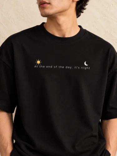 Sun & Moon Oversized Black T-Shirt for Men – "At the End of the Day, It's Night"