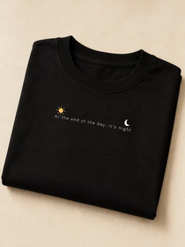 Sun & Moon Oversized Black T-Shirt for Men – "At the End of the Day, It's Night"