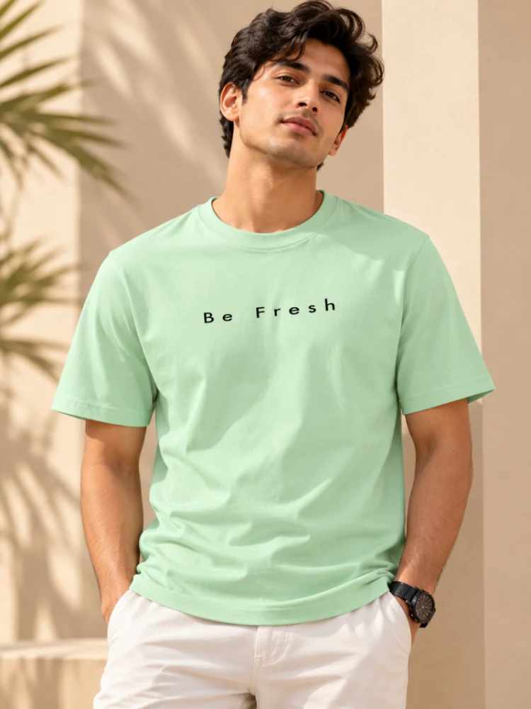 Mint Green T-Shirt for Men with Print | Danvi Style