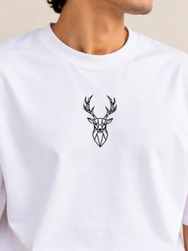 Geometric Stag Oversized White T-Shirt | 100% Cotton 220 GSM