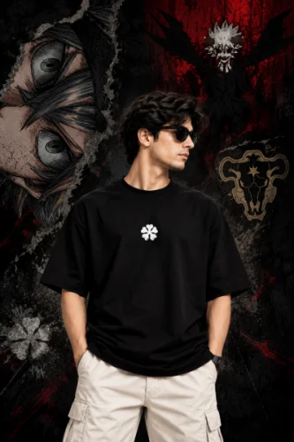 Five Leaf Clover Oversized Black T-Shirt | 100% Cotton 220 GSM