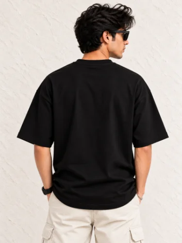 Five Leaf Clover Oversized Black T-Shirt | 100% Cotton 220 GSM