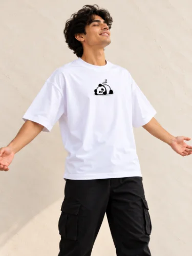 Sleepy Panda Oversized White T-Shirt | 100% Cotton 220 GSM