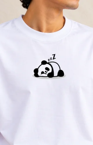 Sleepy Panda Oversized White T-Shirt | 100% Cotton 220 GSM